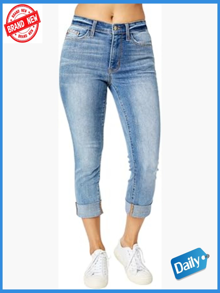 Mid Rise Cuffed Skinny Capri Jeans With 4-Way Stretch